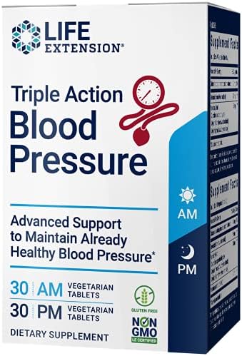 Life Extension Triple Action Healthy Blood Pressure Support, Flavonoid, Quercetin, Gluten-Free, Vegetarian, Non-GMO, AM & PM Tablets (Таблетки), 60 Count Life Extension