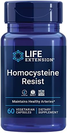 Life Extension Homocysteine Resist - For Heart & Brain, Cognitive Health Support Supplement – Vitamin B2, B6 & B12 + Folate - Once-Daily, Non-GMO, Gluten-Free - 60 Vegetarian Capsules (Вегетарианские капсулы) Life Extension