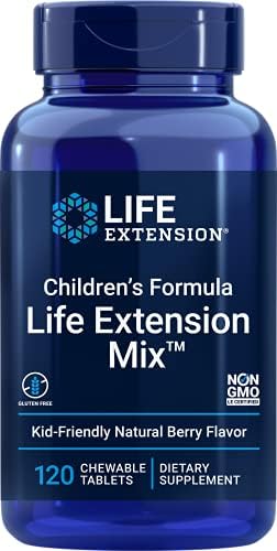 Life Extension Children's Formula Mix™, multivitamin for Kids, 18 Essential Vitamins and Minerals, Berry Flavored with no Added Sucrose, Gluten-Free, Non-GMO, 120 chewable Tablets (Таблетки) Life Extension