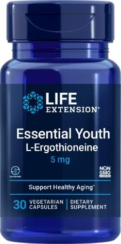 Life Extension Essential Youth L-Ergothioneine – Promotes Longevity & Healthy Aging – Gluten-Free – Non-GMO – Vegetarian – 5 mg – 30 Vegetarian Capsules (Вегетарианские капсулы) Life Extension