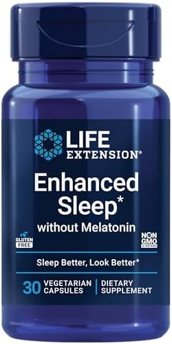 Life Extension Enhanced Sleep Without Melatonin, ashwagandha, amla, Casein Milk peptides, melatonin-Free Supplement for Sleep & Stress Support, Gluten-Free, Non-GMO, Vegetarian, 30 Capsules (Капсулы) Life Extension