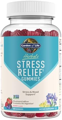 Garden of Life Herbals Stress Relief Gummy with Rhodiola & Saffron for Positive Mood & Stress Response Plus Prebiotics & Probiotics for Digestive Support – Non-GMO, Gluten-Free, Kosher, 30 Servings (Порции) Garden of Life