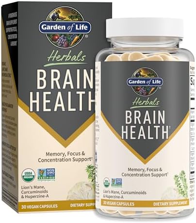 Garden of Life Brain Health Supplement with Organic Lion’s Mane & Turmeric, Non-GMO, Gluten-Free, Mint Flavor - For Memory, Focus & Healthy Brain Function Garden of Life