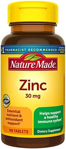 Nature Made Zinc 30 mg, Dietary Supplement for Immune Health and Antioxidant Support, 100 Tablets (Таблетки), 100 Day Supply Nature Made