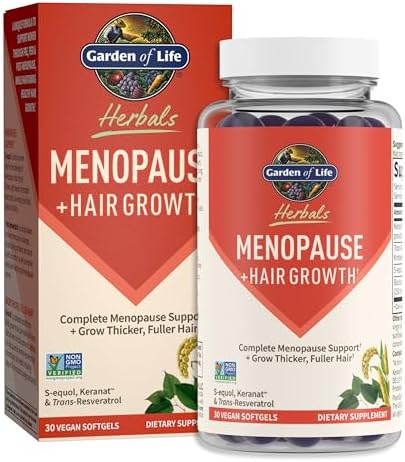 Garden of Life Herbals Menopause Supplement with S-equol & Trans-Resveratrol for Multi-Symptom Relief, Keranat for Thicker, Fuller Hair Growth – Non-GMO, Gluten-Free, Vegan, Berry Flavor, 30 Servings (Порции) Garden of Life