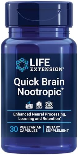 Life Extension Quick Brain Nootropic, 30 vegetarian capsules—Enhanced brain performance, learning and retention, brain supplement- 1-Daily, gluten-free, non-GMO Life Extension