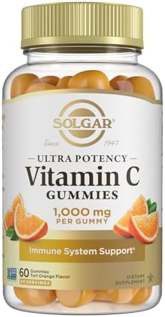 Solgar Vitamin C Gummies for Adults 1,000mg Ultra Potency Vitamin C Immune System Support for Women & Men - Tasty Tart Orange Flavor, Vegan & Gluten Free Gummy, 2 Month Supply, 60 Servings, 2g Sugar Solgar