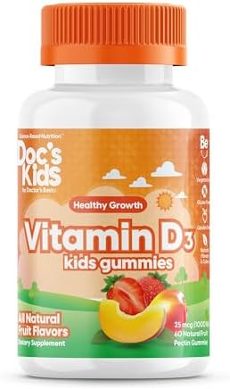 Doctor's Best Doc's Kids Children's Vitamin D3 Gummies (Жевательные конфеты) 1000iu, Supports Healthy Bones & Teeth, Immune Health, Calcium Absorption, 60 Count Doctor's Best