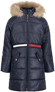 Tommy Hilfiger Girl's Long Length Heavyweight Puffer Jacket With Polar Fleece Lining & Faux Fur Hood Tommy Hilfiger