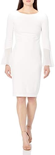 Calvin Klein Women's Solid Sheath with Chiffon Bell Sleeves Dress Calvin Klein