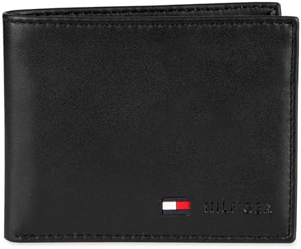 Tommy Hilfiger Men's Leather Wallet – Slim Bifold with 6 Credit Card Pockets and Removable ID Window, Black Cambridge, One Size Tommy Hilfiger