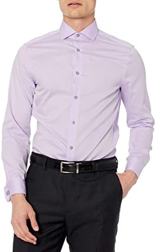 Calvin Klein Men's Non Iron Slim Fit French Cuff Dress Shirt Shirt, Lilac, 16.5" Neck 34"-35" Sleeve Calvin Klein