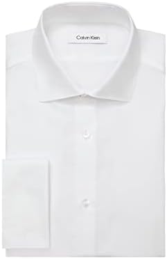 Calvin Klein Men's Non Iron Slim Fit French Cuff Dress Shirt, White, 17.5" Neck 32"-33" Sleeve Calvin Klein