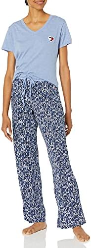 Tommy Hilfiger Women's Top and Logo Pant Lounge Bottom Pajama Set Pj, Chambray Heather/Tommy Script, XS Tommy Hilfiger