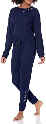 Tommy Hilfiger Women's Rib Logo Neck Pullover Top and Cuffed Bottom Pajama Set Pj Tommy Hilfiger