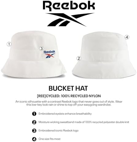 Reebok Classic Bucket Hat | Mens | Womens | Sun Protection | Athletic | Lightweight | Retro | Streetwear Reebok