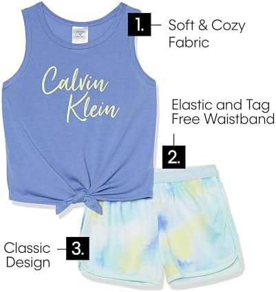 Calvin Klein Girls' 2-Piece Cute Tank Top and Cozy Bottom Short Pajama Set Calvin Klein