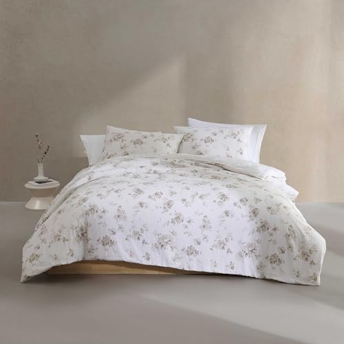 Calvin Klein - Queen Comforter Set, Super Soft Cotton Bedding with Matching Shams, Floral Home Decor, Oeko-Tex Certified (Eternity Floral Beige, Queen) Calvin Klein