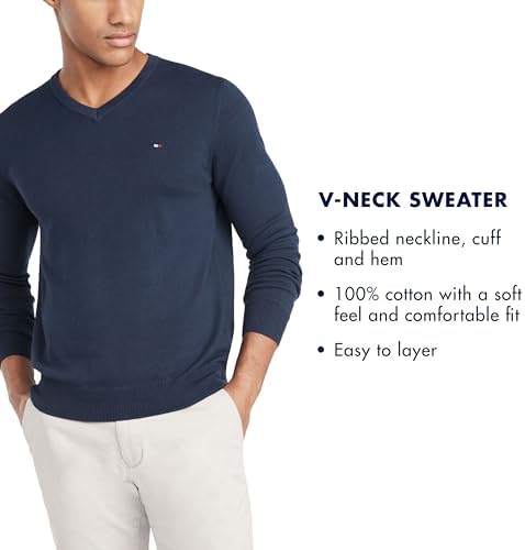 Tommy Hilfiger Men's Essential Long Sleeve Cotton V-Neck Pullover Sweater Tommy Hilfiger