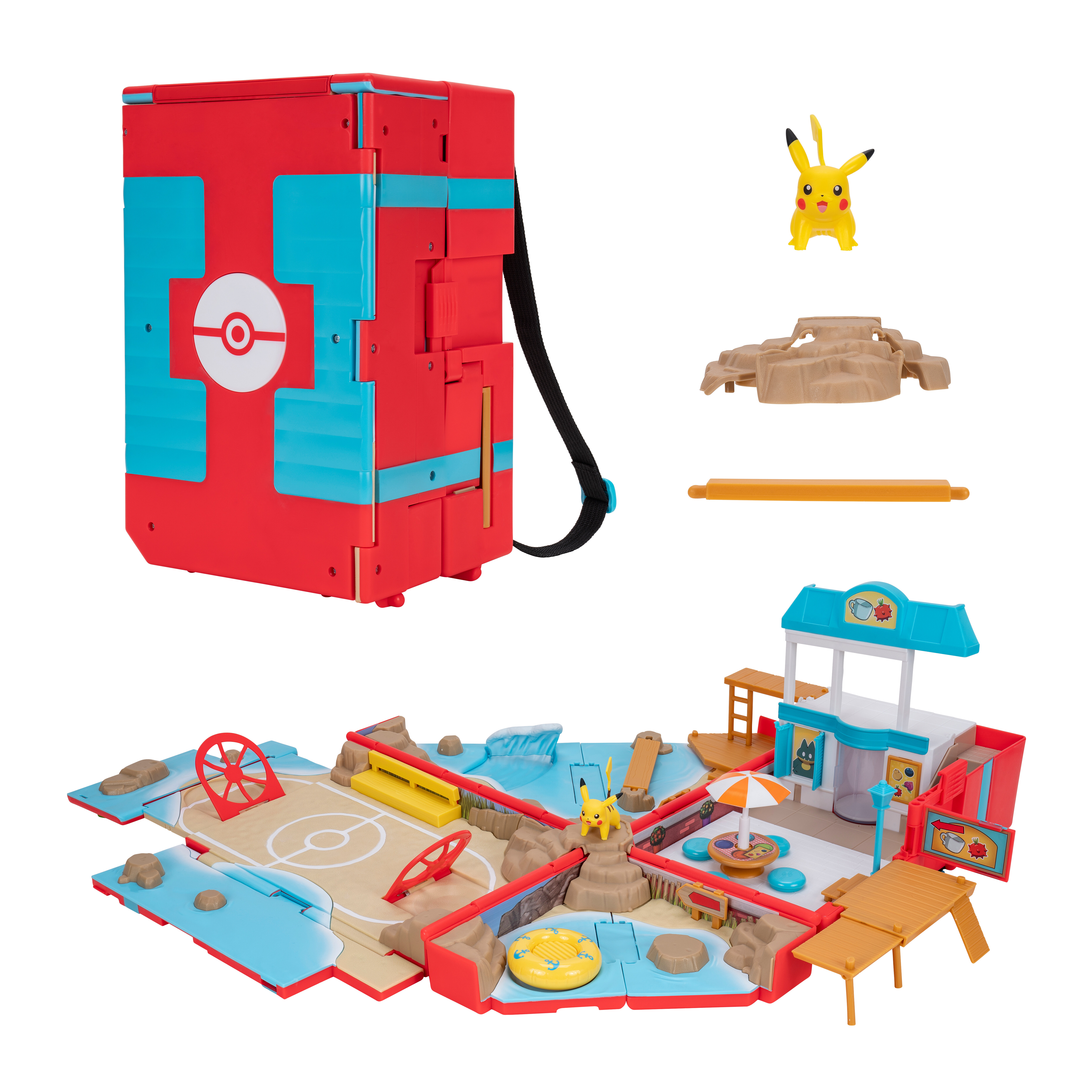 Pokémon Carry Case Beach Battle Playset - Portable Transforming Backpack Playset with 2-inch Pikachu Battle Figure Pokemon