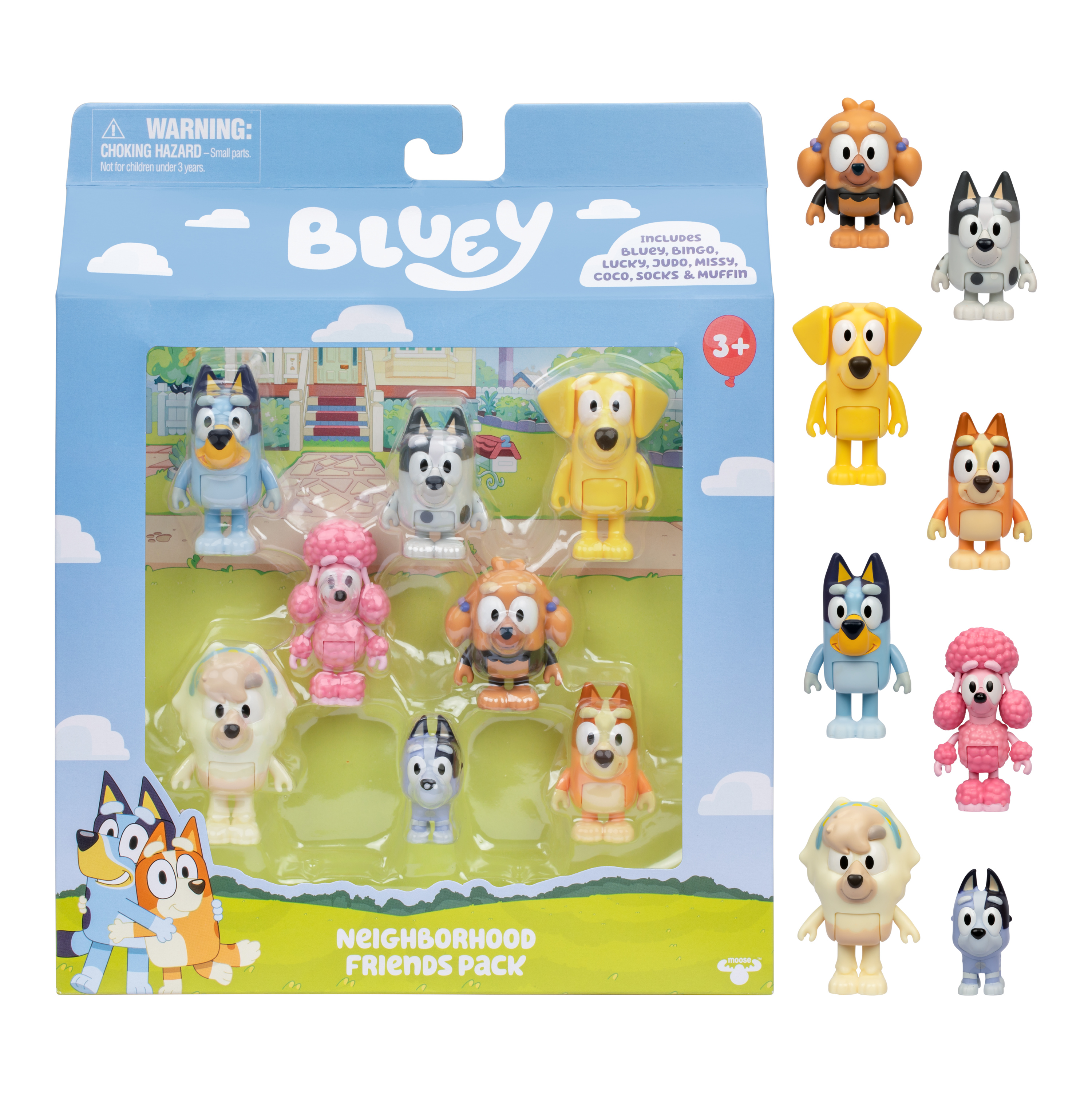 Bluey Neighborhood Friends 8 Pack, 2-2.5 Inch Articulated Figures, Ages 3+ Bluey