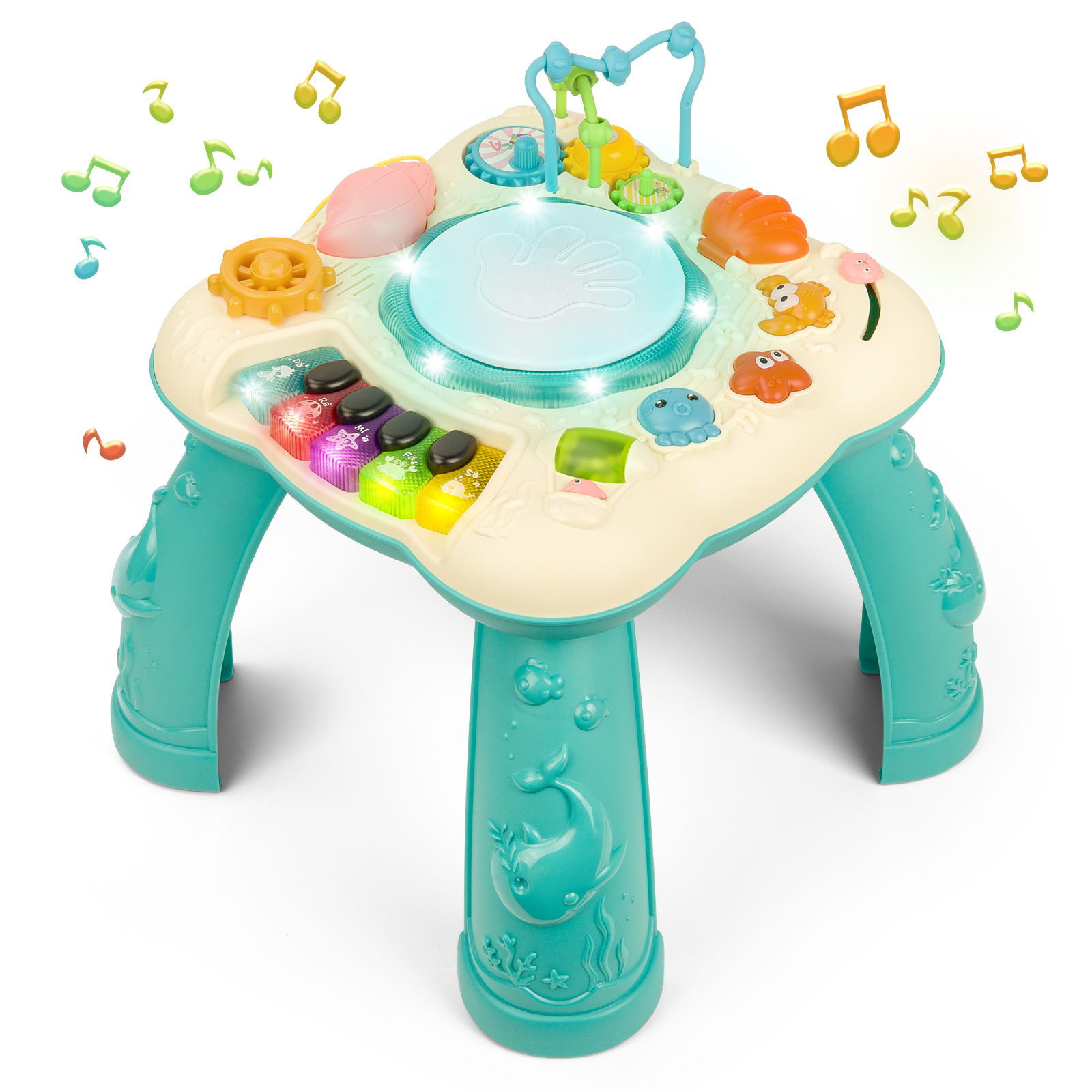 Infant Musical Learning Table, Toddler Activity Table Interactive Toys, Baby Busy Board Educational Learning Toy with Lights and Music, for 6 to 12-18 Months Boys Girls Preschool Gifts DAKOMM