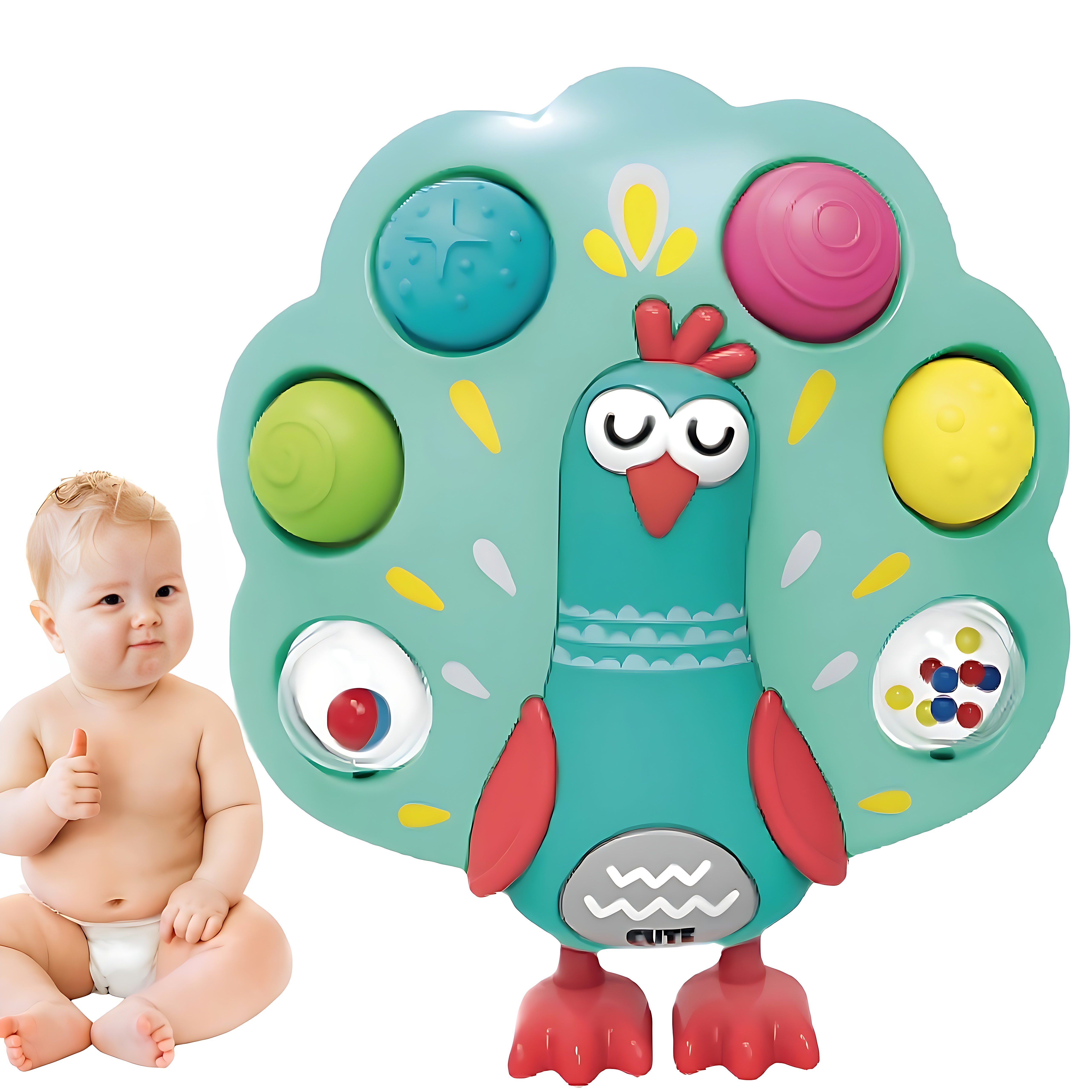 Wanonoo Baby Sensory Montessori Toy for 6-12-18 Months, Peacock Pop Fidget Toys, Toddler Educational Learning Toys, Birthday Gift Travel Toy for 1 2 Year Old Boy Girl Wanonoo