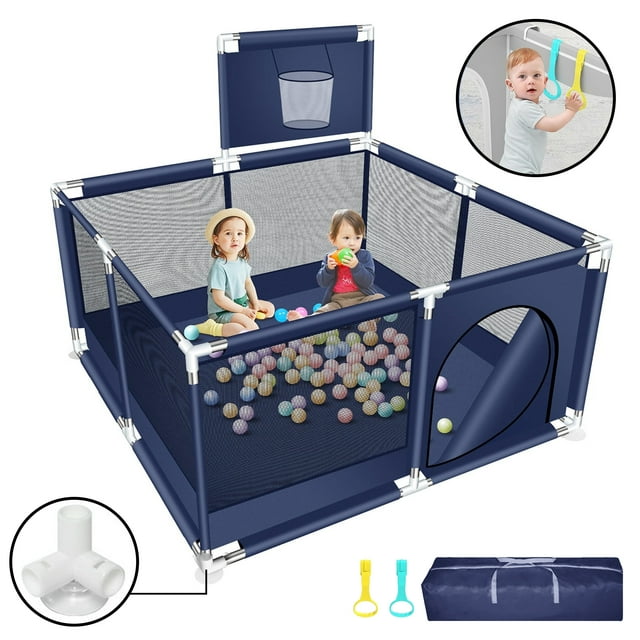 HioHa Baby Playpen, Baby Playard with Basketball Hoop, Portable Play Yard Baby Fences for Infant Toddler HioHa