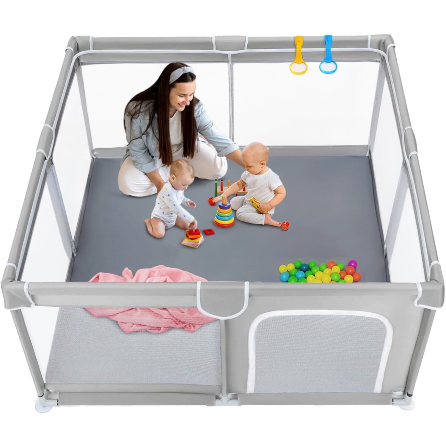 Baby Playpen, HDJ 47 inch Baby Playard with Storage Bag ,Portable Baby Fence ,Kids Activity Center for Travel,Gray HDJ