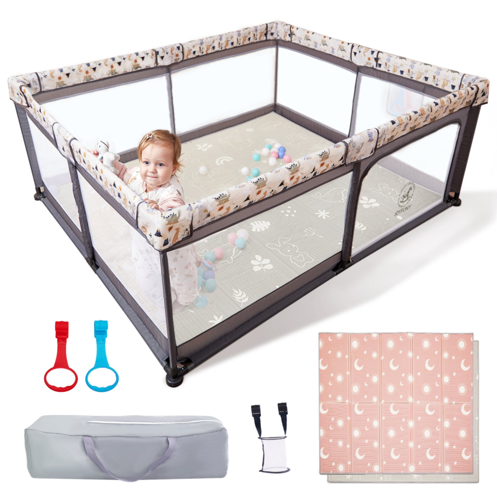 Joypony Baby Playpen with Mat, Large Play Yard Activity Center for Babies and Toddlers, 50inch Joypony