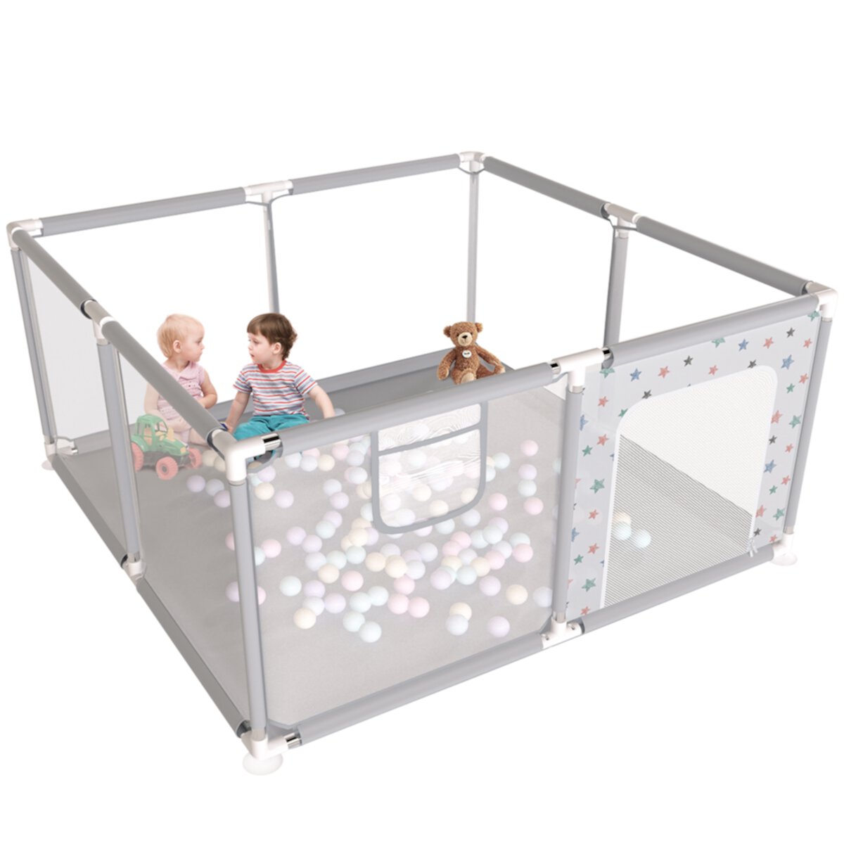 Baby Playpen, Comomy Baby Playard with Suction Cups, 47.2*47.2inch Ball Pit for Boys and Girls, Gray COMOMY