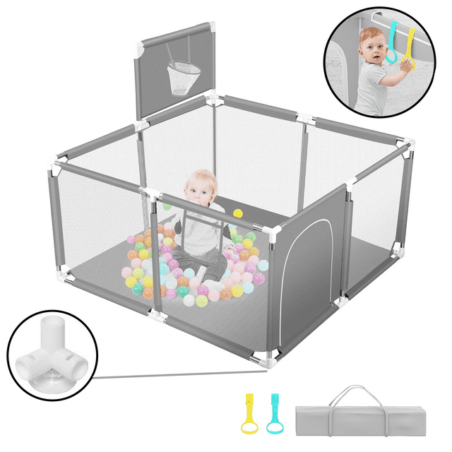 HioHa Baby Playpen, Baby Playard with Basketball Hoop, Portable Play Yard Baby Fences for Infant Toddler HioHa