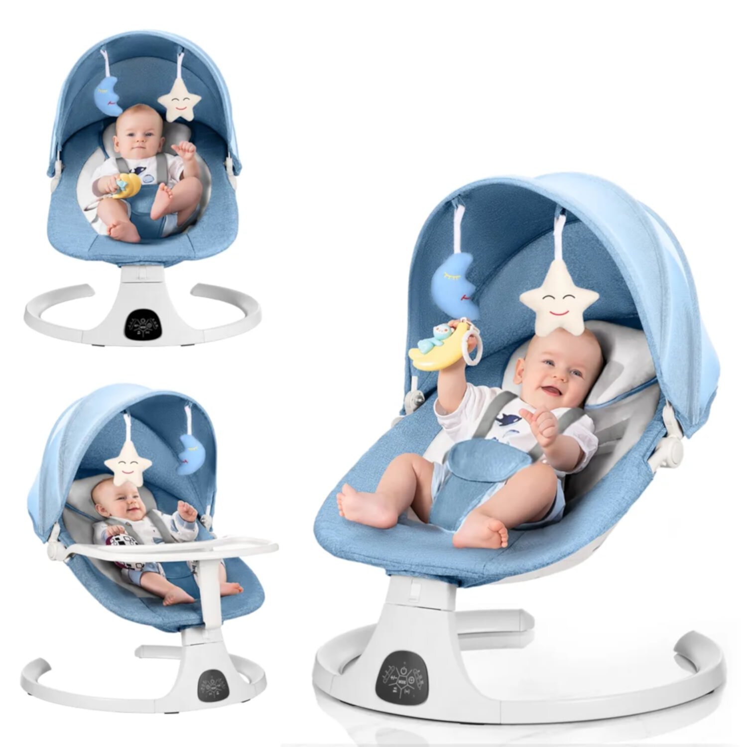 HAOUUCYIN Baby Swing, Infants Rocker with 5 Swing Speeds, 3 Seat Positions, bluetooth Music, Blue HAOUUCYIN