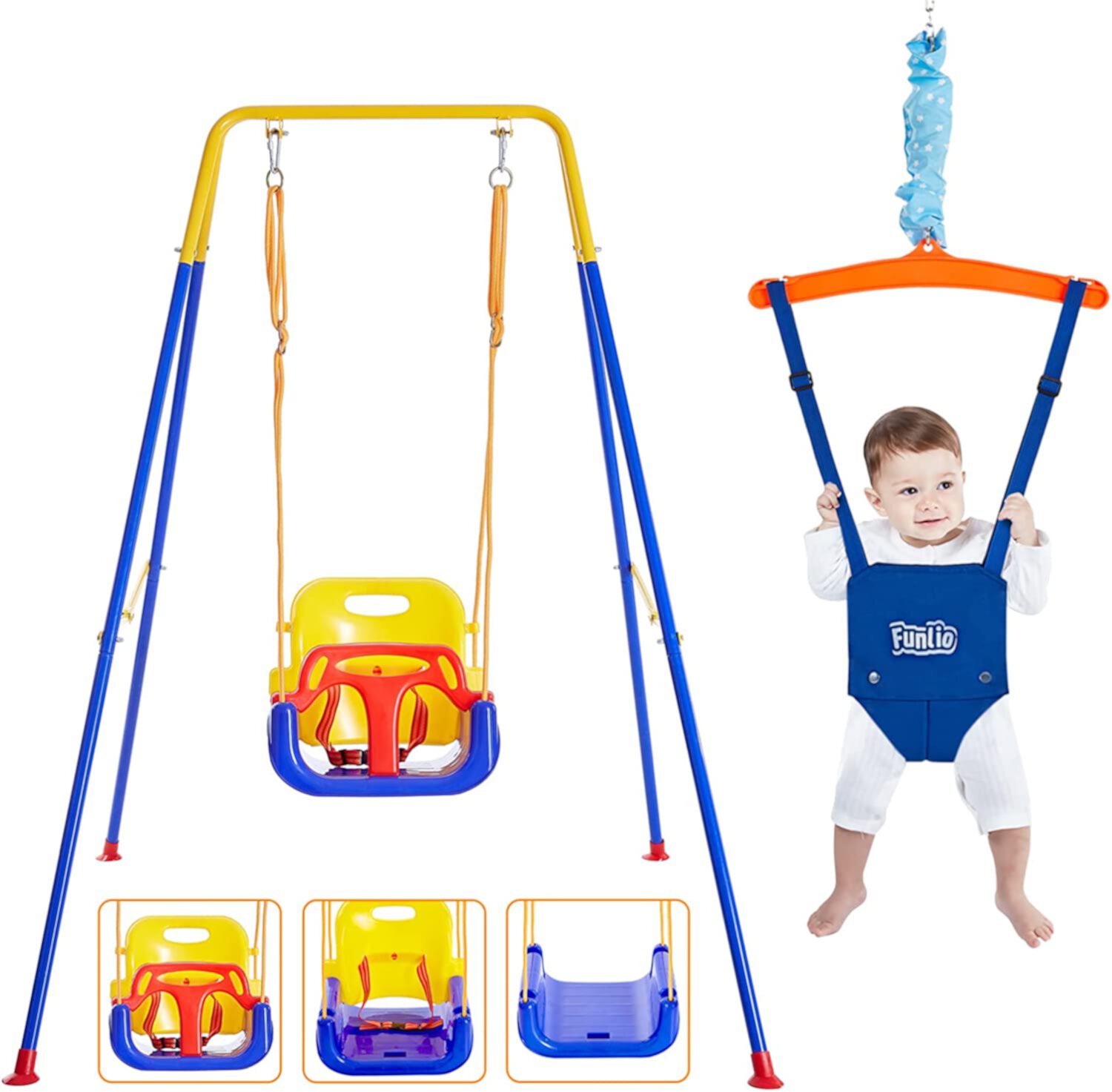 FUNLIO 2 in 1 Swing Set for Toddler & Baby Jumper Set with 4 Sandbags, Foldable Metal Stand, Indoor/Outdoor Play Visit the FUNLIO Store