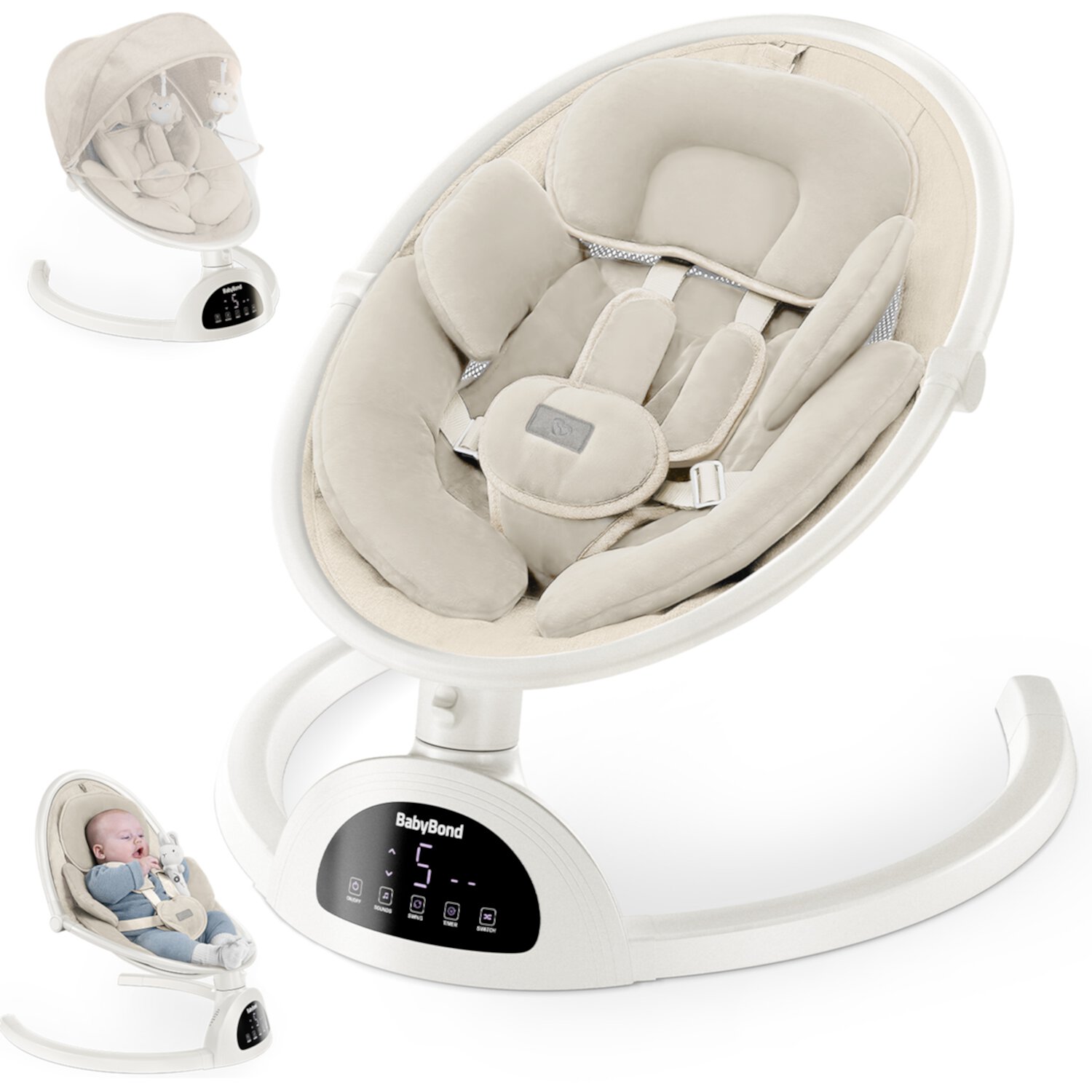 Portable Baby Swings for Infants, with 5 Speeds and Remote Control, Newborn & up, Unisex, Beige Babyomi