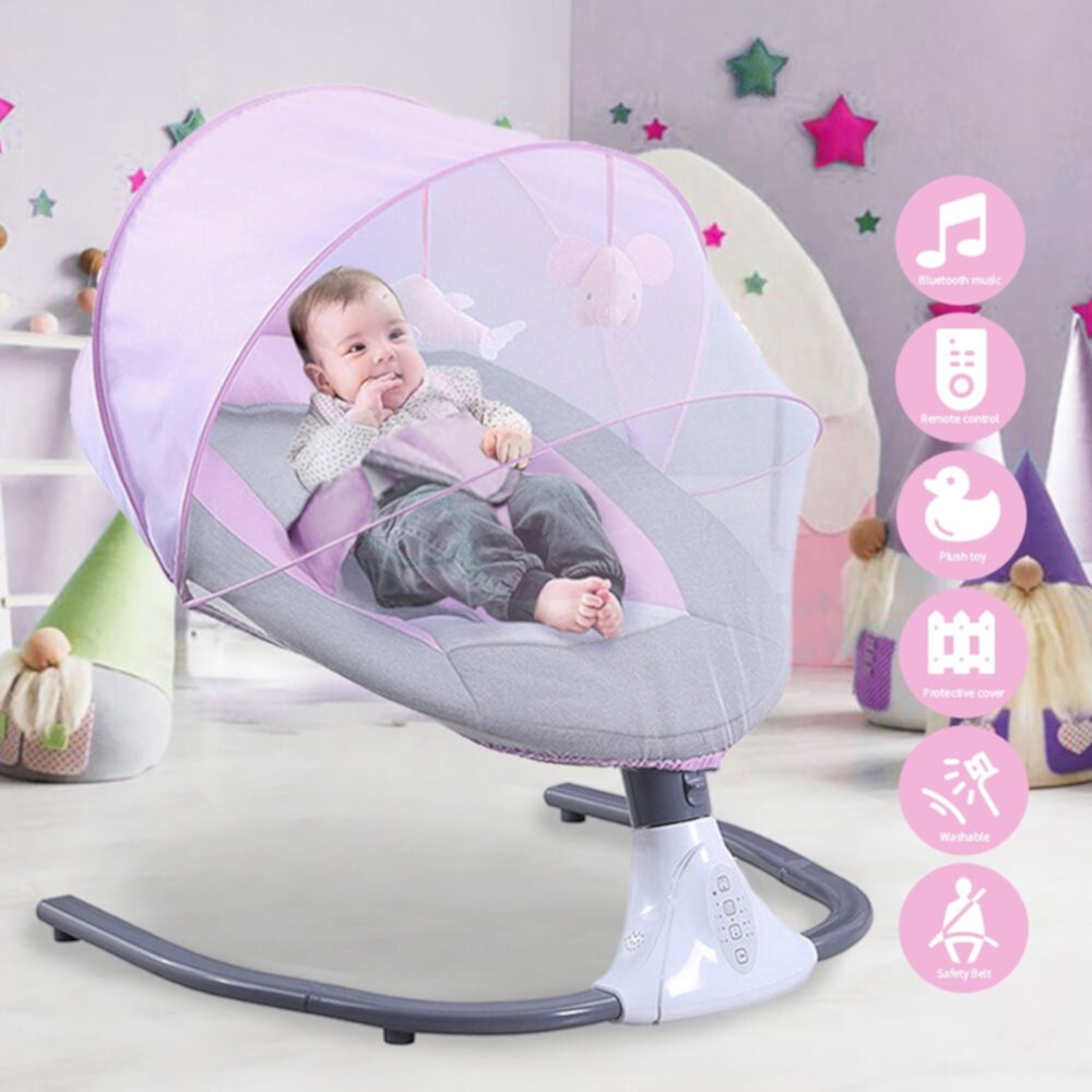 HAOUUCYIN Electric Baby Swing, bluetooth Music Infant Bouncer with 12 Lullabies for Boys Girls, Pink Visit the HAOUUCYIN Store