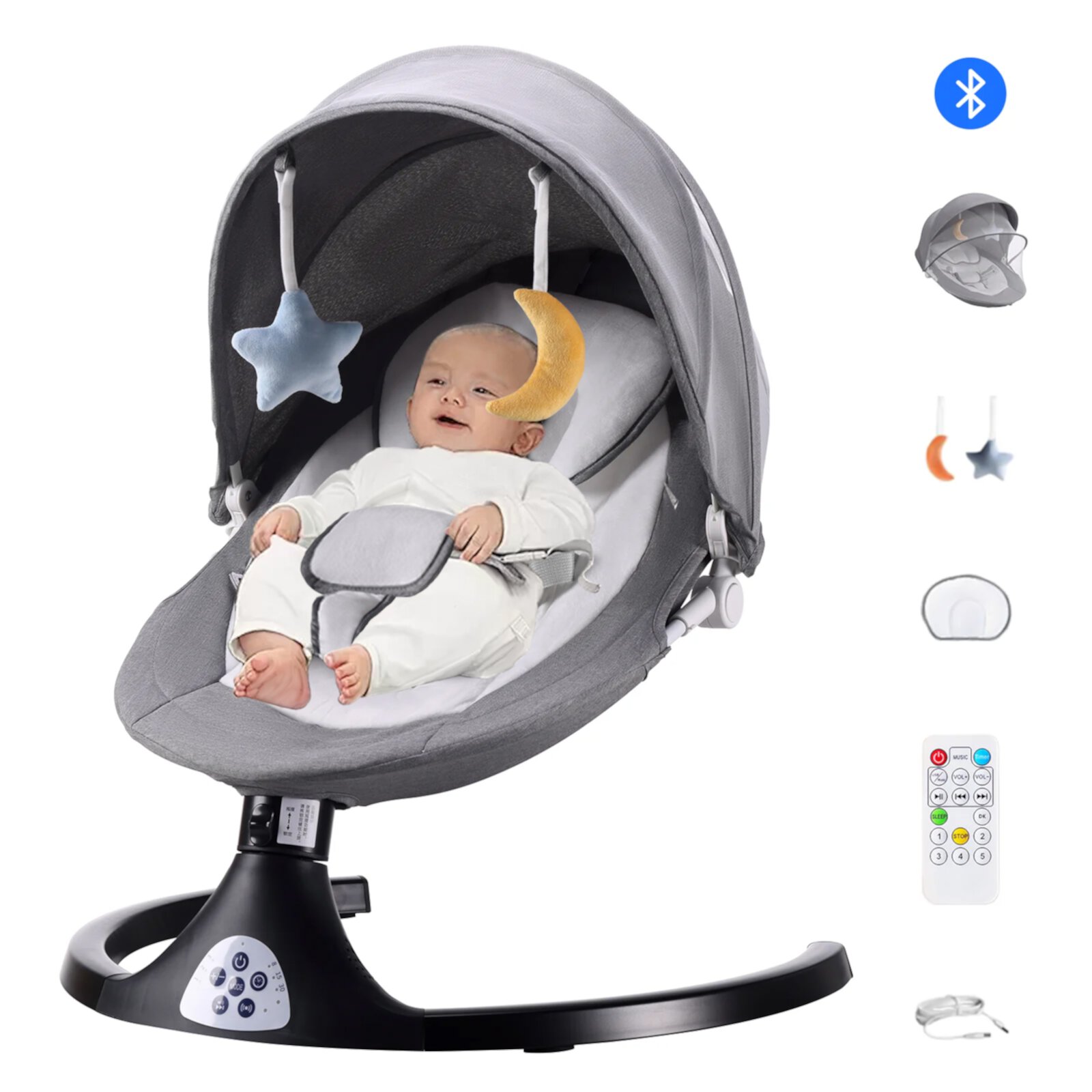 G TALECO GEAR Baby Swing for Infants, Electric Baby Bouncer with 5 Speeds, Portable Baby Rocker for Indoor and Outdoor, Bluetooth Remote Control, Gray G TALECO GEAR