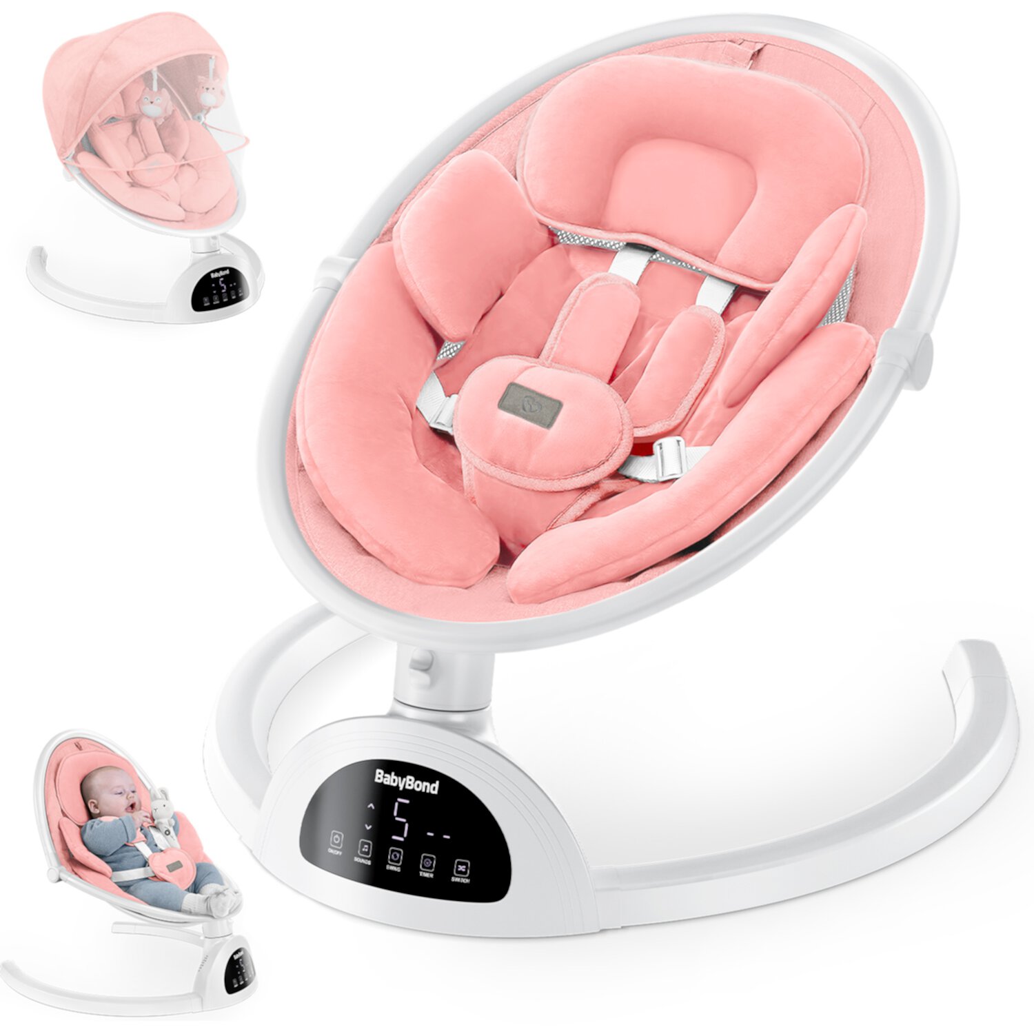 Portable Baby Swings for Infants, with 5 Speeds and Remote Control, Newborn & up, Unisex, Pink Babyomi