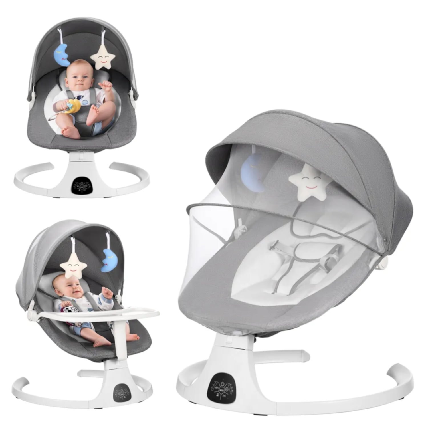 HAOUUCYIN Baby Swing, Infants Rocker with 5 Swing Speeds, 3 Seat Positions, bluetooth Music, Gray HAOUUCYIN