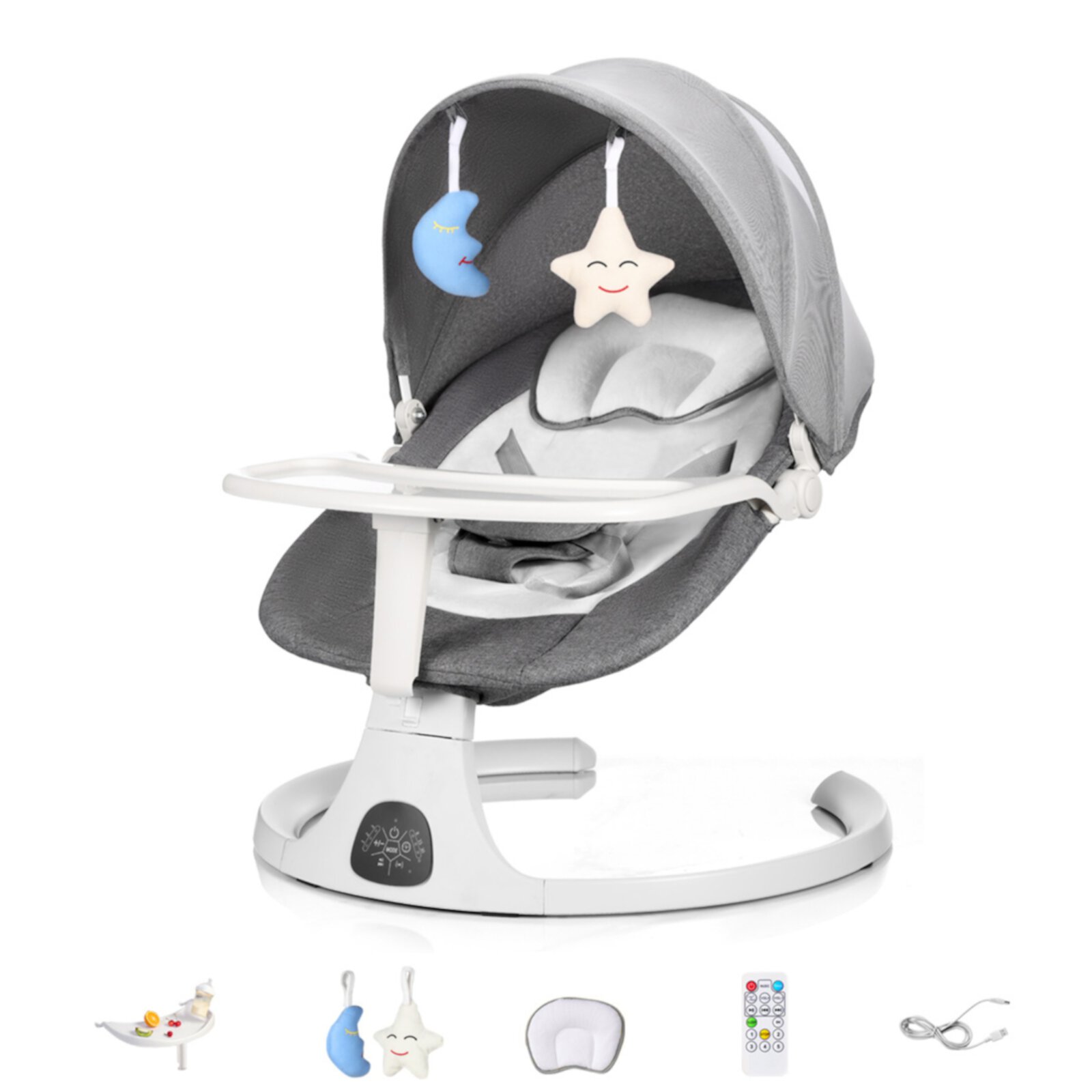 HAOUUCYIN Baby Swing, Infants Rocker with 5 Swing Speeds, 3 Seat Positions, bluetooth Music, Gray Visit the HAOUUCYIN Store