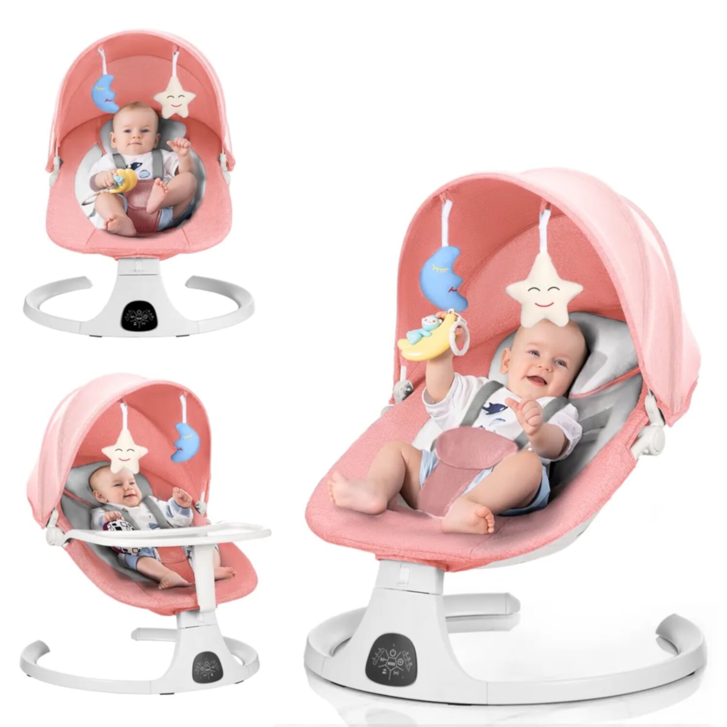 HAOUUCYIN Baby Swing, Infants Rocker with 5 Swing Speeds, 3 Seat Positions, bluetooth Music, Pink HAOUUCYIN