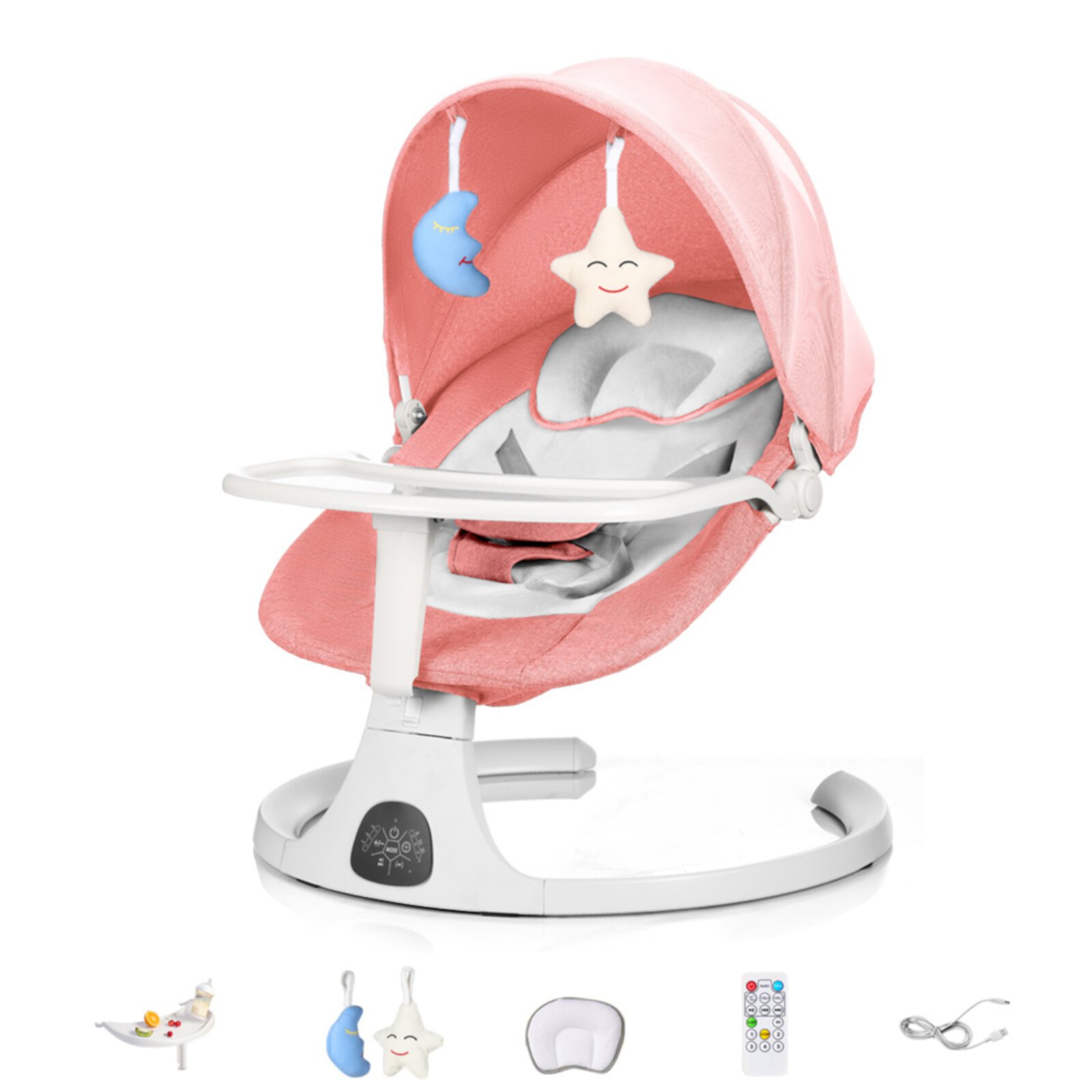 HAOUUCYIN Baby Swing, Infants Rocker with 5 Swing Speeds, 3 Seat Positions, bluetooth Music, Pink Visit the HAOUUCYIN Store