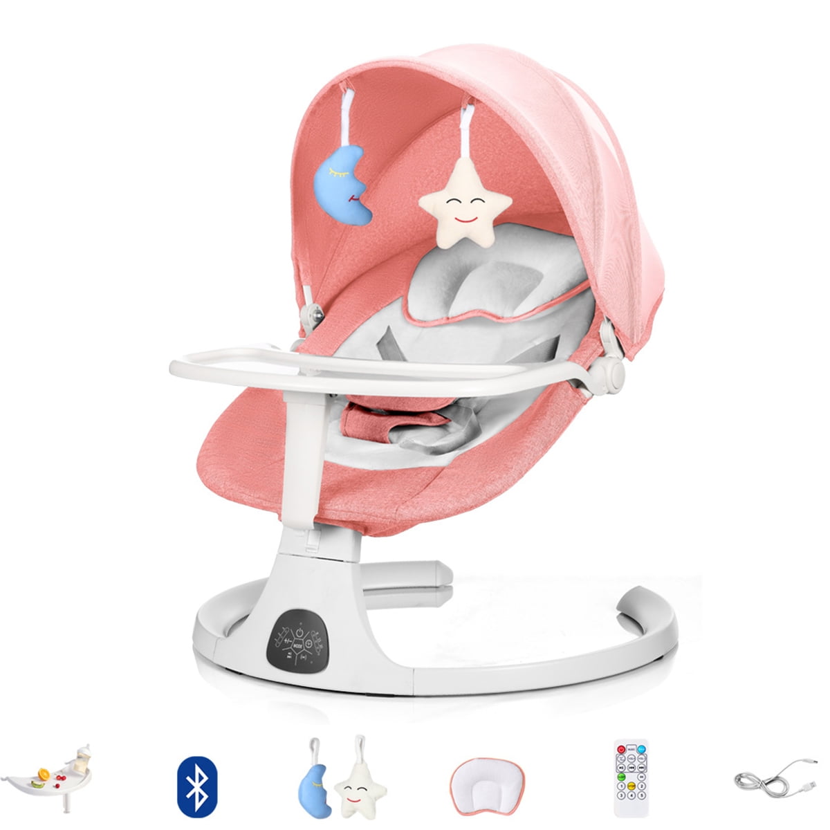 RICHYOUNG Baby Swing for Infants,Baby Rocker with Detachable Dinner Plate,Remote Control,5 Swing Speeds,3 Timing Settings,8 Lullabies,Pink RICHYOUNG