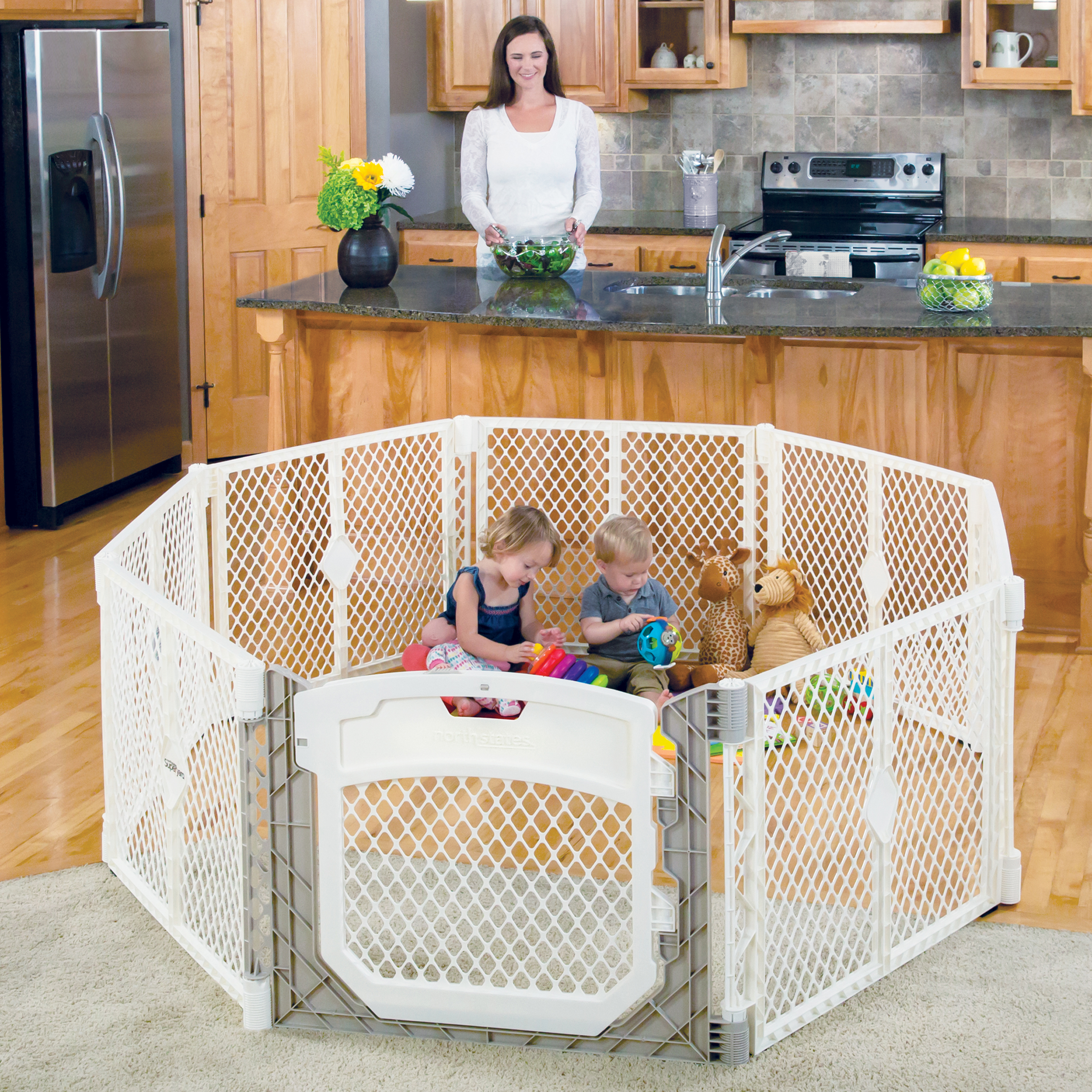 Toddleroo by North States Superyard Ultimate Baby Playpen Gate, 26" Tall, 8 Panels, Ivory Toddleroo by North States