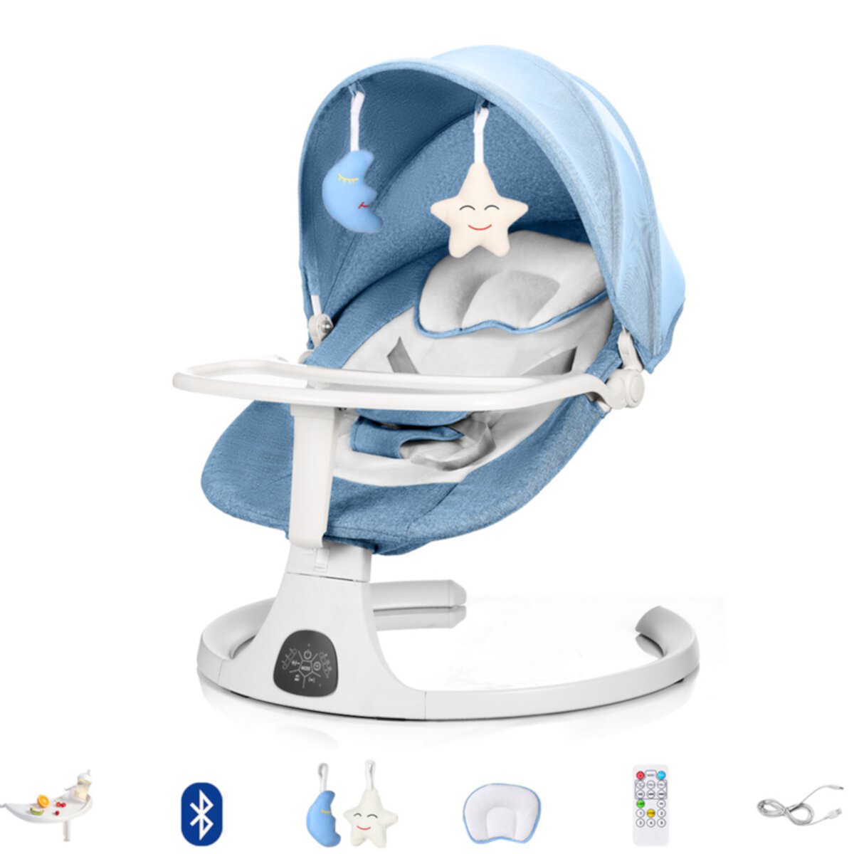 RICHYOUNG Baby Swing for Infants,Baby Rocker with Detachable Dinner Plate, Remote Control, 5 Swing Speeds, 3 Timing Settings, 8 Lullabies,Blue RICHYOUNG