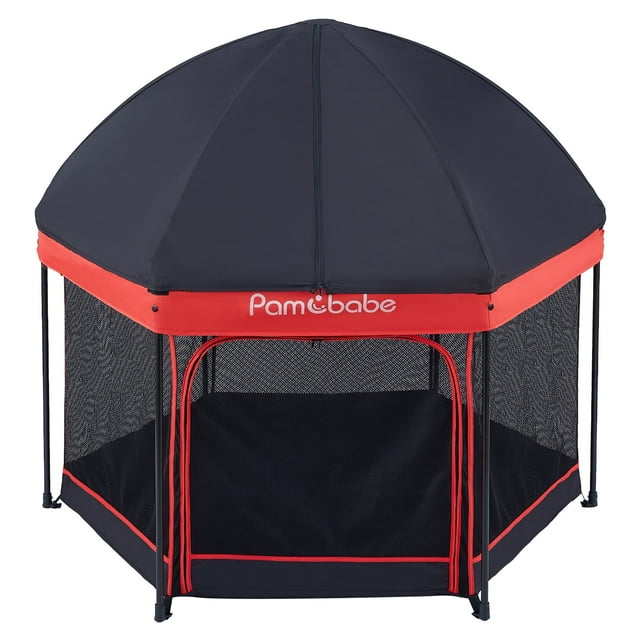 Pamo Babe Unisex Premium Indoor and Outdoor Baby Playpen - Portable, Lightweight, Toddler Play Yard w/Canopy and Travel Bag - Blue Pamo babe