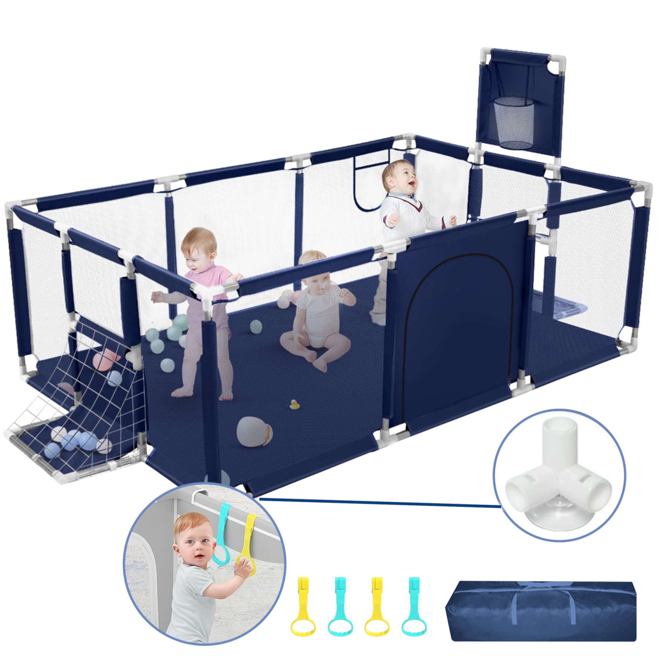 HioHa Extra Large Baby Playpen, Big Play Pens for Babies and Toddlers, Gap-Free, Climb-Proof Baby Playards for Indoor Fun, Baby Gate Playpen with Zippered Door and Storage Bag HioHa