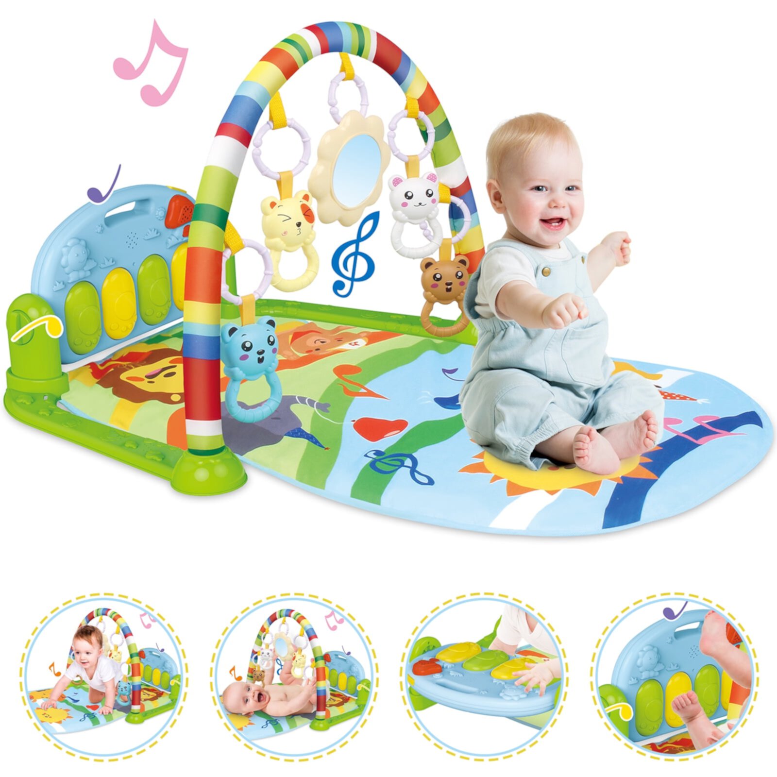 TEAYINGDE 3 in 1 Baby Play Gym Mat, Kick and Play Piano Playmat, Musical Activity Fitness Gym, Tummy Time Toys for Infants, 0-36 Months Visit the TEAYINGDE Store