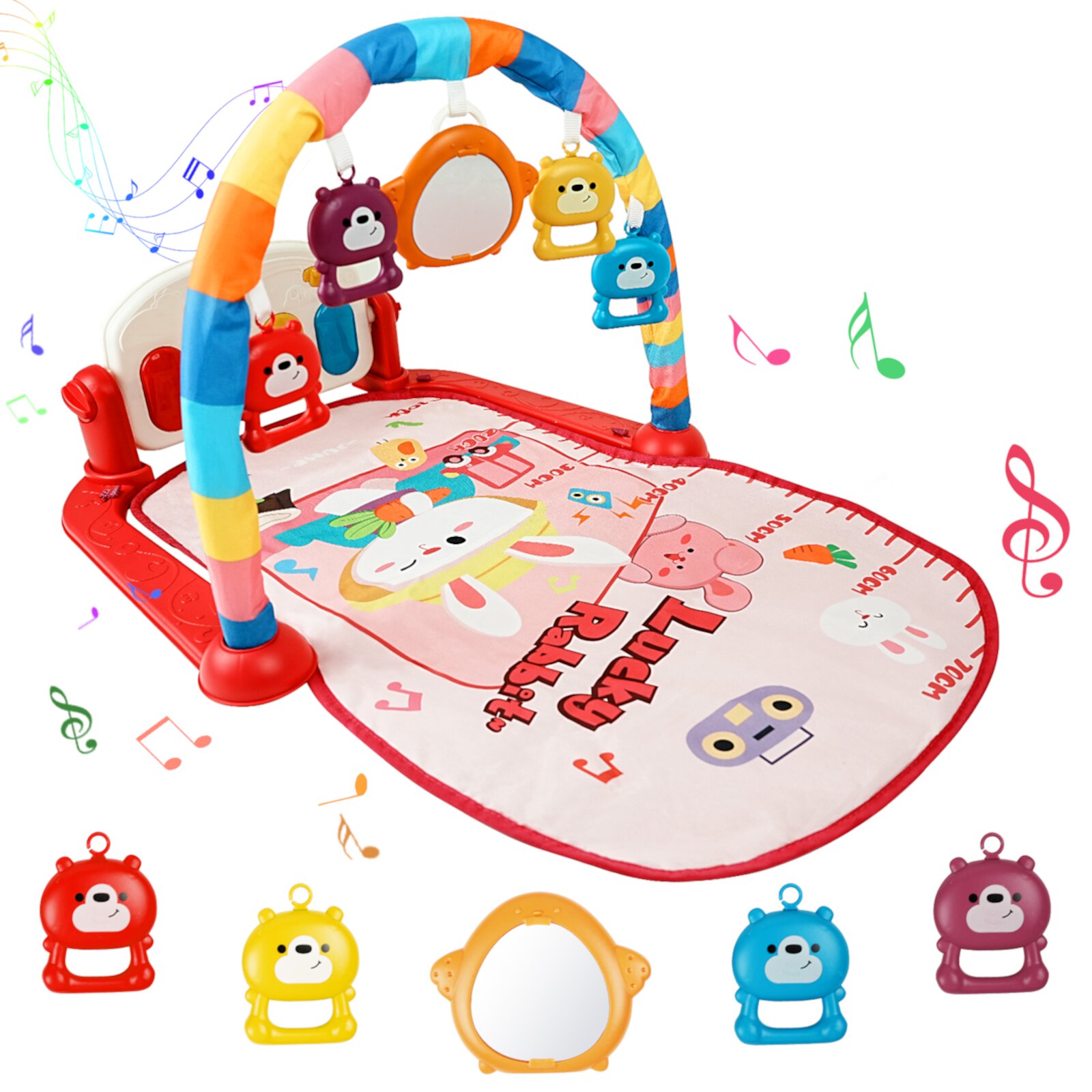 Baby Play Mat,Baby Gym Funny Play Piano Tummy Time Baby Activity Gym Mat with 5 Infant Learning Sensory Baby Toys,Music and Lights Boy & Girl Gifts for Newborn Baby 0 to 3 6 9 12 Months,Red Visit the BUSATIA Store