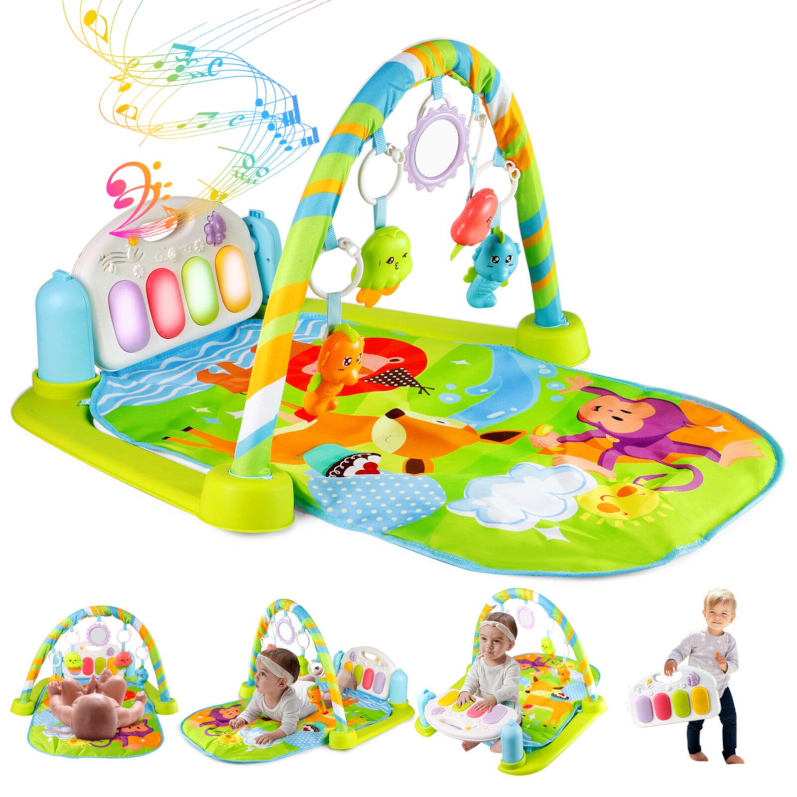 Baby Play Mat Baby Gym Funny Play Piano Tummy Time Baby Activity Gym Mat with 5 Infant Learning Sensory Baby Toys, Music and Lights Boy & Girl Gifts for Newborn Baby 0 to 3 6 9 12 Months NETNEW